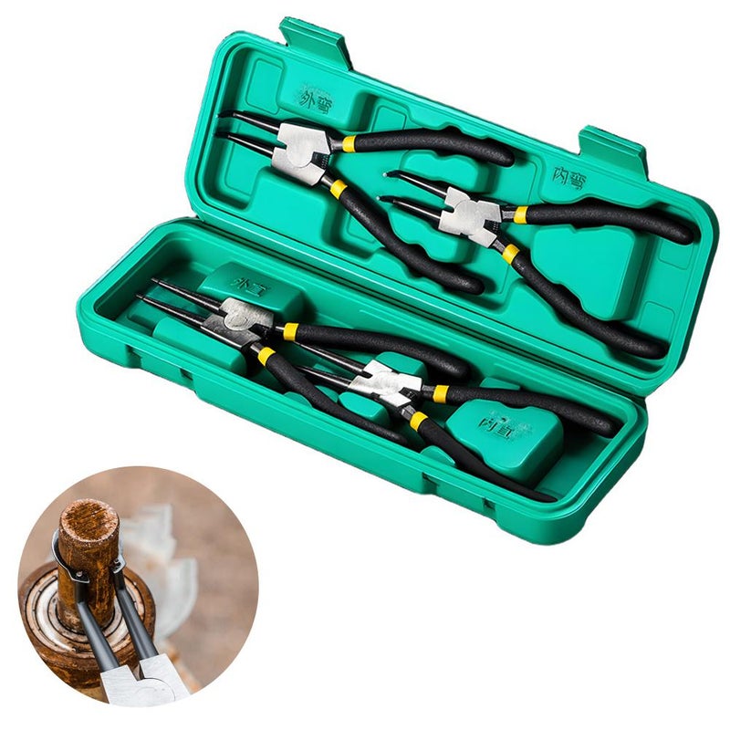 4 Pcs Snap Ring Pliers Set, Heavy Duty Circlip Pliers Kit Round Nose C-Clamp for Snap Ring Removal Tool Retaining Straight Bent Lock Rings Plier Set with Storage Case - Image 1